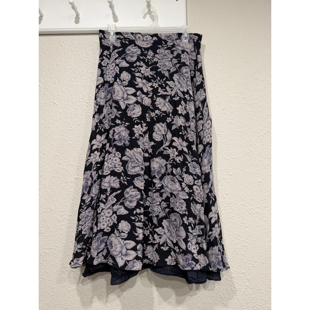 VTG Laura Ashley Floral Midi Skirt Navy Wool Blend 10 90s Cottagecore Whimsigoth - Picture 2 of 7